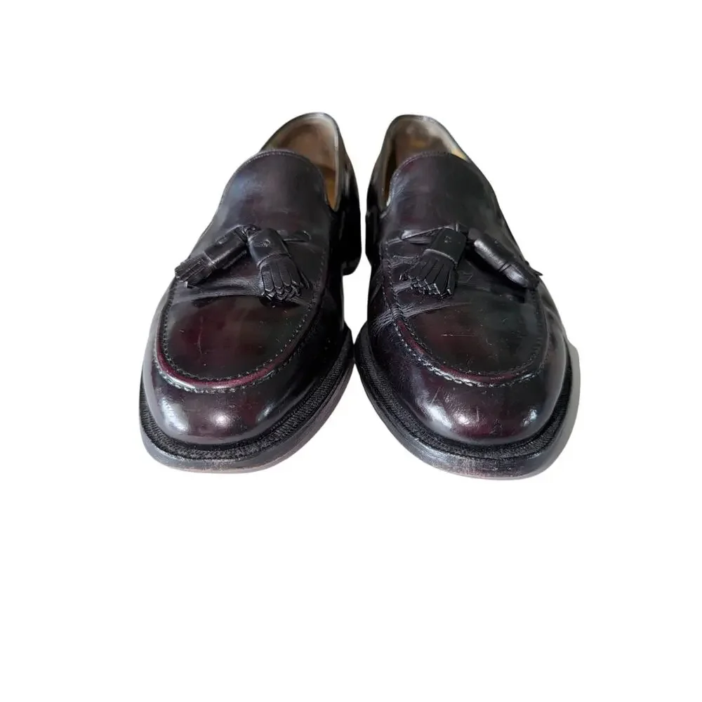 Vintage Johnston & Murphy oxblood red leather driving loafers tassels USA 8.5D